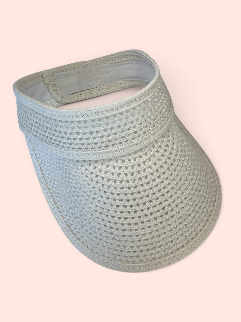 Women’s Adjustable White Shimmer Woven Paper Raffia Sun Visor
